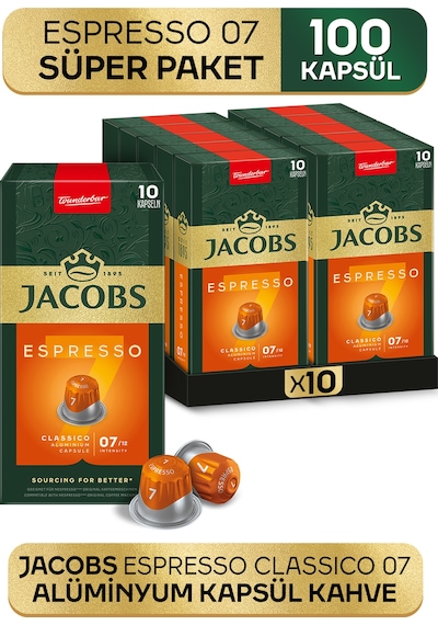 Jacobs Espresso 7 Classico Nespresso Uyumlu Alüminyum Kapsül Kahve 10 x 10'lu