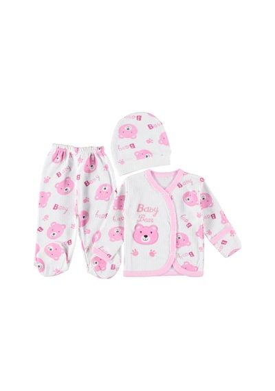 Furkanbaby Pembe 3 Lü Kendinden Eldivenli Takım Seti Pembe