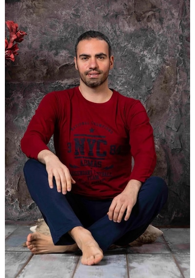Sude Erkek Süprem Bisiklet Yaka İnce Uzun Kol Pijama Takımı P300/12 - 1 Adet 001
