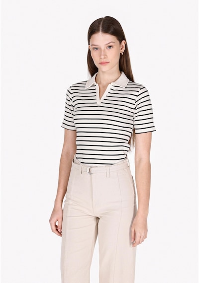 Colin's Colins Slim Fit Polo Yaka Çizgili Kadın Siyah Kısa Kol Tişört Cl1073207 Q1.v1 Blk Siyah