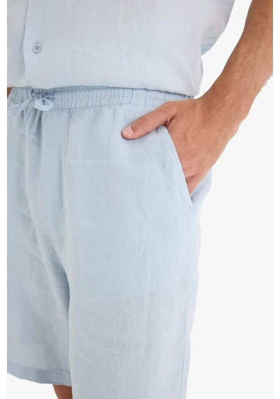 Defacto %100 Keten Relax Fit Bermuda Şort F4599ax25hsbe771 Mavi