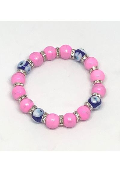 Azrua Pembe Nazar Boncuklu Bileklik, Lastikli Bileklik Pembe