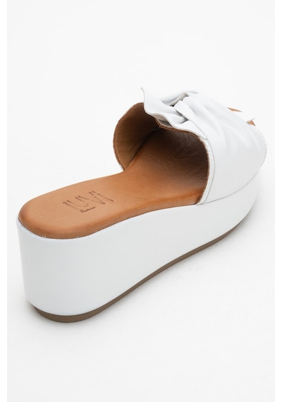 Luvishoes Luvi Shoes Jeff Beyaz Cilt Hakiki Deri Fiyonklu Kadın Dolgu Topuklu Terlik Beyaz