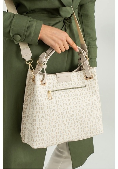 Just Polo Kadın Büyük Boy 4 Bölmeli Günlük Kullanıma Uygun Tote Bag Omuz Çantası 234028mh Bej Yeni