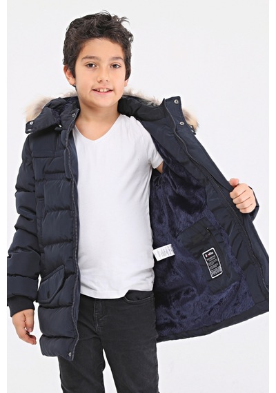 Natürel Kürklü Erkek Çocuk Şişme Mont 51246 Lacivert