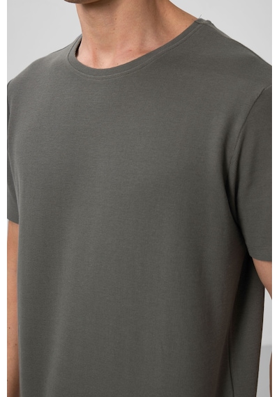Tommylife Haki Yüzeyi Dokulu Rahat Form Basic Erkek T-shirt - 88436 Haki