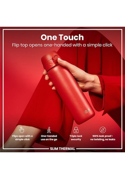 Ion8 - İnce Su Termosu - Kırmızı - 500 Ml - Sızdırmaz