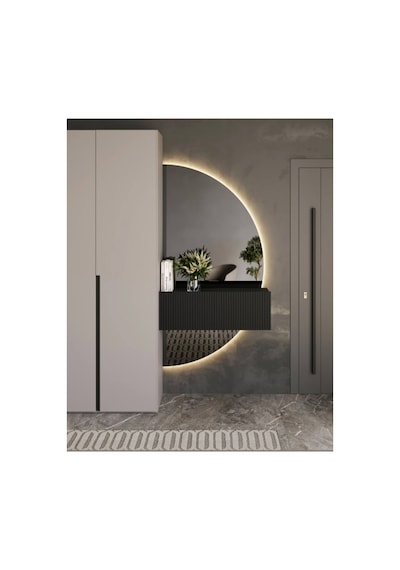Ledli Ayna, Yarımay Ayna, Dekoratif Ayna, Duvar Aynası, Konsol Aynası, Holl Aynası, Günışığı Led 160 X 60 Gümüş