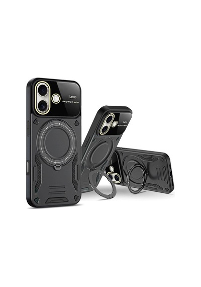 Apple İphone 16 Kılıf Joy Lens Standlı Kapak - Kırmızı