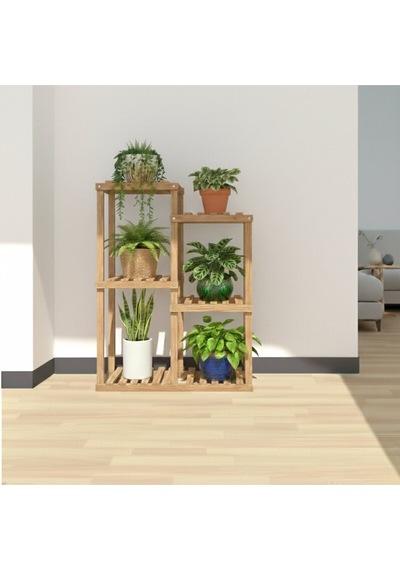 120 Cm Boy 80 Cm En Dekoratif Ahşap Çiçeklik - 5 Katlı Modern Saksı Standı - Yer Tasarruflu Kahverengi