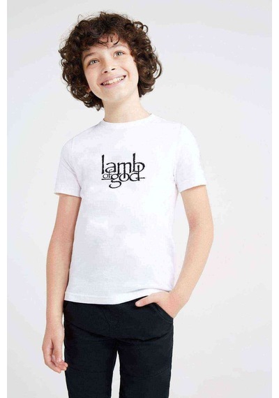 Tshirthane Lamb Of God Baskılı Unisex Çocuk Beyaz Tshirt