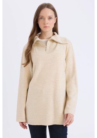DeFacto Regular Fit Fermuarlı Dik Yaka Triko Kazak Tunik B0191AX24WNBG752 DeFacto Regular Fit Fermuarlı Dik Yaka Triko Kazak Tunik B0191AX24WNBG752