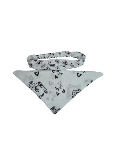 Kedi Desenli Kare Ve Lastikli Paraşüt Bandana Seti 2 Li Beyaz
