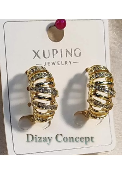 Xuping Gold Sıralı Zirkon Taşlı Sarmal Küpe Altın