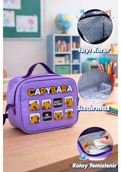 Capybara Orijinal Lisanslı Beslenme Çantası Su Geçirmez Ve Isı Lila