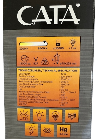 Cata Ct-1152 42w 6400k Beyaz Işık E27 Duylu Led Pervane Ampul 2 Adet
