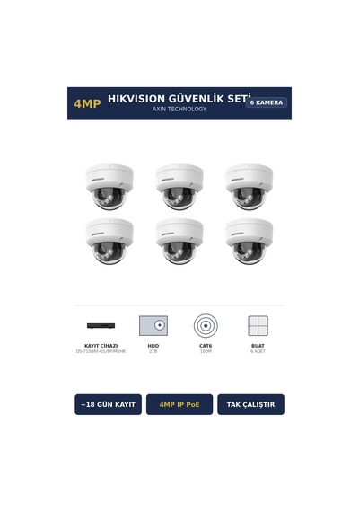 Hikvision 6 Kameralı 4mp Güvenlik Kamera Seti 4mp Ip Poe 2tb 18 Gün Kayıt Dome İç Mekan Hikvision 6 Kameralı 4mp Güvenlik Kamera Seti 4mp Ip Poe 2tb 18 Gün Kayıt Dome İç Mekan