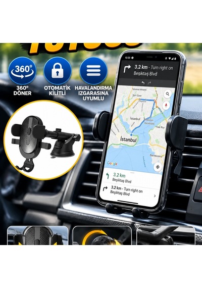 Havalandırma Izgarası Telefon Tutucu 360 Döner Ayarlanabilir Otomatik Kilitli Araç Standı