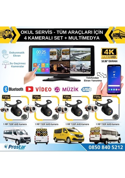Okul Servisleri İçin 10.36" Dokunmatik Ekranlı 4 Kameralı Kayıtl