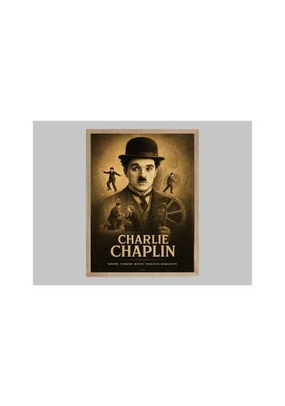 Charlie Chaplin Doğal Ahşap Çerçeveli Tek Parça Dekoratif Tablo Çok Renkli - 820339772 Çok Renkli