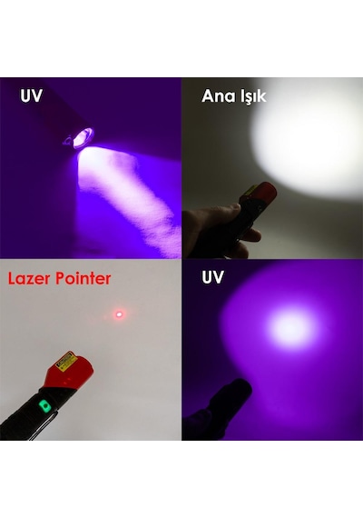 İzeltaş Pro Led Şarjlı Lazer Pointer/uv El Feneri 1000 Lm Kırmızı - Siyah