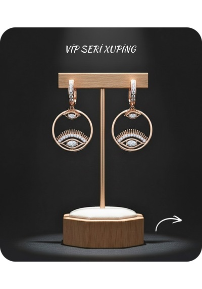 Vip Seri Küpe Xuping Göz Tasarım Taşlı Rose Altın Kaplama 3,5cm Rose Gold
