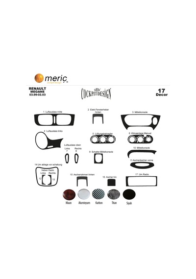 Meriç® Renault Megane Ön Torpido Kaplama 17 Parça 1999-2003 (530157246)