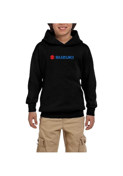 Zepplin Giyim Suzuki Motorcycle Logo Siyah Çocuk Kapşonlu Sweatshirt Siyah