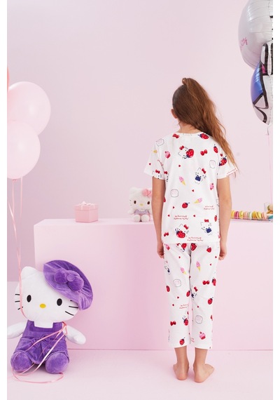 Siyah İnci Lisanslı %100 Pamuk Çok Renkli Bisklet Yaka Pijama Takım Hk009 Beyaz