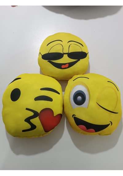 3 Lü Emoji Gözlüklü, Öpücük, Göz Kırpan 3 Lü Set Yuvarlak Boyun Yastığı Sarı