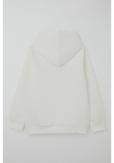 Breeze Kız Çocuk Sweatshirt Kapitone Desenli Kanguru Cepli 8-14 Yaş, Ekru Ekru