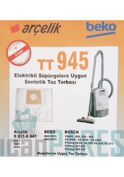 Arçelik Uyumlu S 6945 Süpürge Sentetik Bez Toz Torbası (20 Adet)