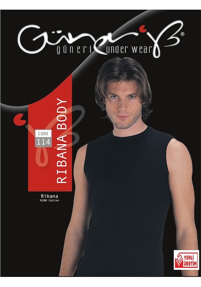 Güneri Underwear Erkek Siyah Ribana Sıfır Kollu Atlet % 100 Pamuklu Atlet 3 Lü Paket 114-3s Siyah