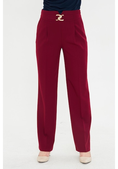 Lovelf Gold Aksesuarlı Bol Paça Pantolon Bordo Bordo