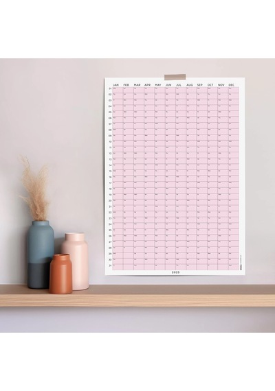 2026 Yıllık Takvim Planlayıcı, Planlayıcı Duvar Takvimi, Pastel Pembe Renk