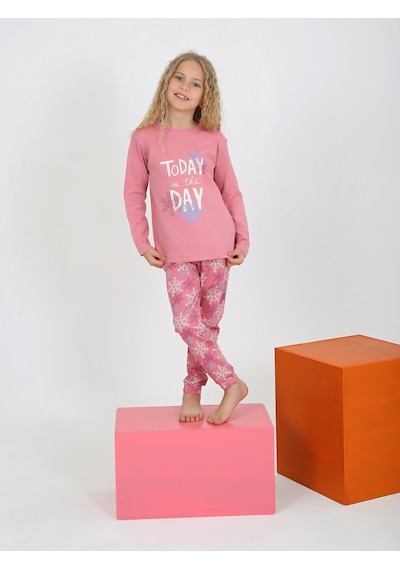 Kız Çocuk Uzun Kollu %100 Pamuklu Pijama Takımı Today Gül