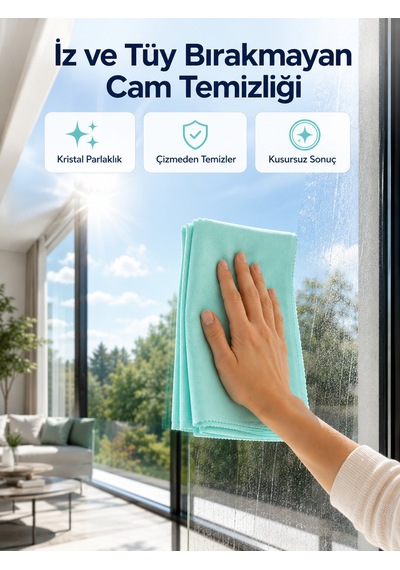 Çok Amaçlı Mikrofiber Cam Bezi Cam Ayna Duşakabin Ve Parlak Yüzey Temizlik Bezi
