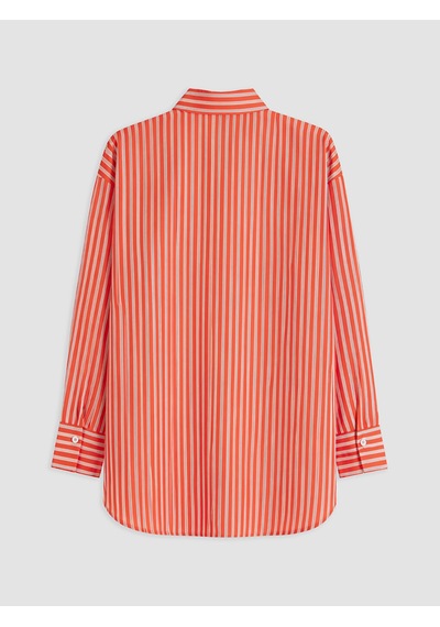Lcw Modest Kırmızı Çizgili Oversize Kadın Gömlek Tunik