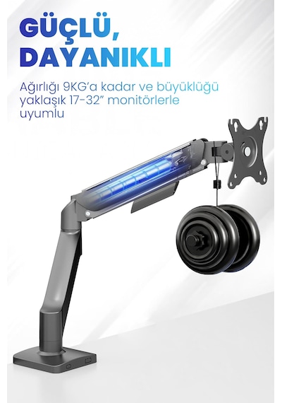 17-32" Tek Kollu Monitör Kolu Vesa Uyumlu Tam Hareketli 9 Kg Taşıma Kapasiteli Monitör Standı