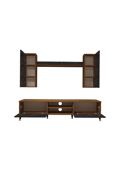 Decoraktiv Eko 7 Mdf Dvd Gold Tv Ünitesi Tv Sehpası Ceviz - Siyah Mermer