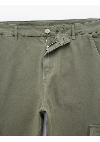 Koton Pamuklu Cepli Straight Fit Kargo Jean Pantolon Haki 6sam40324nd