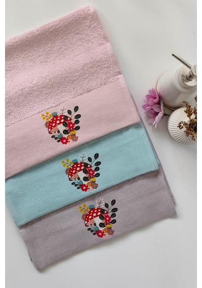 3'lü Dijital Baskılı Mantar Desenli Bambu Havlu Takımı - El & Yüz & Mutfak Havlusu - 30x50 Cm Mavı Krem