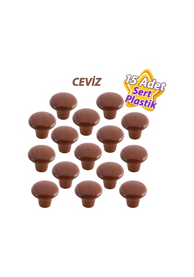 15 Adet Sert Plastik Mantar Düğme Kulp Ceviz Dolap Mobilya Mutfak Dolabı Çekmece Kapak Kulpu Kulbu