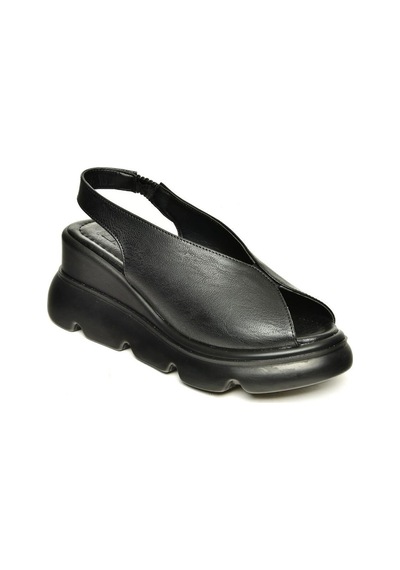 Fox Shoes U312255009 Siyah Kalın Tabanlı Kadın Sandalet Siyah-suni Deri Siyah
