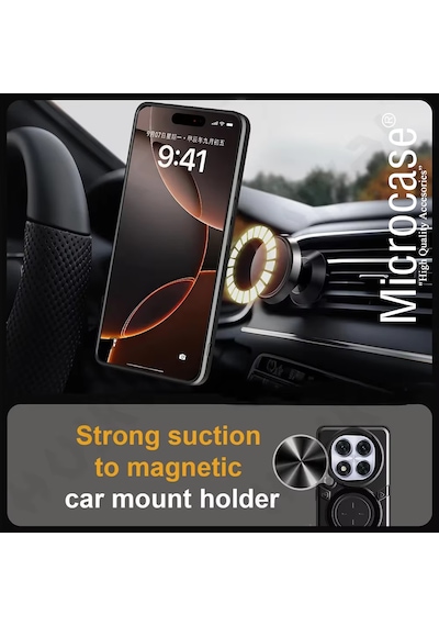 Microcase Xiaomi Redmi Note 15 İle Uyumlu Kamera Kapaklı Yüzük Standlı Kılıf-al5129 Siyah