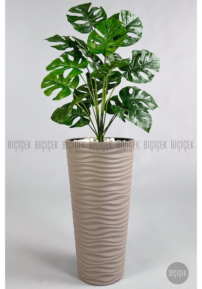 Biçiçek Yapay Monstera Deve Tabani Bi̇tki̇si̇ 130 Cm Mocha Kumsal Saksıda