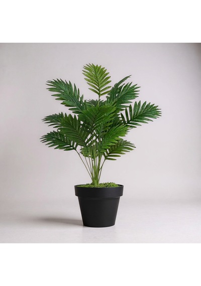 Yapay 90 Cm 20 Yaprak Mini Afrika Palmiyesi Siyah Plastik Saksı Yeşil