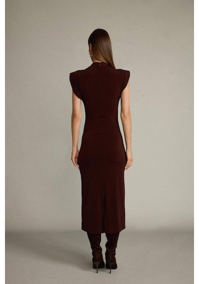 Defacto Fitted Dik Yaka Kolsuz Midi Elbise G0395ax25smbn214 Kahve