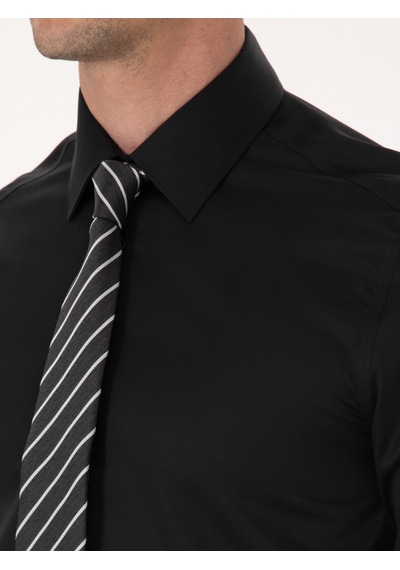 Cacharel Siyah Slim Fit %100 Pamuk Non Iron Kolay Ütülenebilir Klasik Gömlek