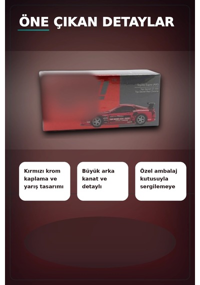 Diecast 1/64 Toyota Supra A80 Top Secret Gt-300 Kırmızı Krom Model Araba Bx-313385